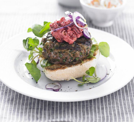 Photo of Herby lamb burgers with beetroot mayo