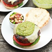 Salsa Verde Burgers with Fontina, Watermelon and Basil