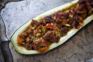 Pesto Stuffed Zucchini