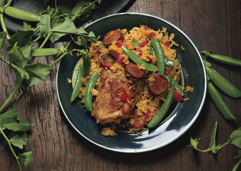 Quick Chicken Paella With Sugar Snap Peas